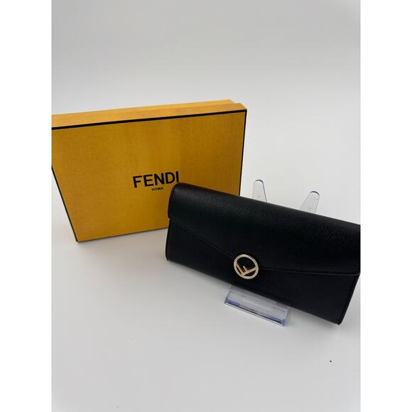Fendi Black Saffiano Leather Continental Wallet with Gold Logo Hardware w/ Box - Picture 1 of 7